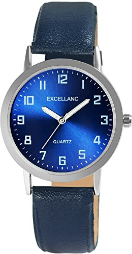 Excellanc Herren-Uhr Kunstleder Dornschließe Leuchtzeiger Analog Quarz 2900230 (blau)