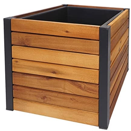 Pflanzkasten HWC-L23, Hochbeet Blumenkasten, Outdoor Akazie Holz MVG-Zertifiziert Aluminium - 32x34x34cm braun