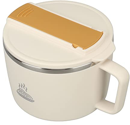 Fockety Ensemble de Bols à Ramen pour Micro-Ondes, 1200 ML, cuiseur Rapide de Nouilles en Acier Inoxydable avec Baguettes et fourchettes, Couvercle, poignée, Bol à Nouilles instantané (Beige)