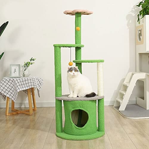 WLONK floor to ceiling cat tree Cat Tree XXL Jumbo Green Cat Scratching Tree for Large Cats, Stable Tiered Climbing Tower for Cats, 132cm Cat Tree