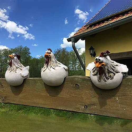 OKESYO Keramik Huhn Gartendeko 3 Stück Huhn Gartenstecker Keramikfigur Gartendeko für Draußen Figuren Huhn Hühner Deko für Terrassen Balkon Hinterhof Außen Dekoration