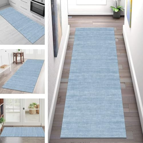 Teppich Läufer Flur Küche rutschfest waschbar Teppichläufer Lang 40X150CM Blau Küchenläufer Flurteppich Meterware Korridor Tepiche Esszimmer Schlafzimmer Wohnzimmer Schmutzfangmatte Breit 40-120cm