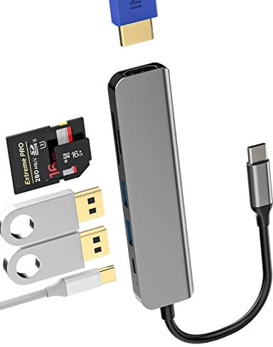 USB C Hub Adapter(6in1)HDMI TF SD Card Reader TypeC Charger Port Dual USB Multiport Dongle Docking Station Monitor Laptop Accessories for Apple iPhone15 Pro Max iPad Macbook Surface duo Dell HP Lenovo