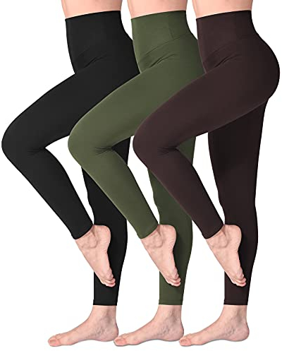 SINOPHANT Leggings Damen High Waist - Blickdicht Leggins mit Bauchkontrolle für Sport Yoga Gym(3 Schwarz/Armee grün/Braun,XXL)