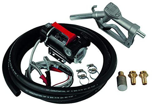 PIUSI Kit Travaso Portatile per Gasolio Completo di Pompa a 12V connessione in linea, Portata 50 l/min, Morsetti, Pistola Manuale e Tubo 4 m | Battery Kit 3000 F00225410