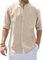 siliteelon Herren Langarmhemd Regular Fit Freizeit Baumwolle Leinenhemd Party Club Reisen Alltägliche Einfarbig Shirt Kakibrazza XL