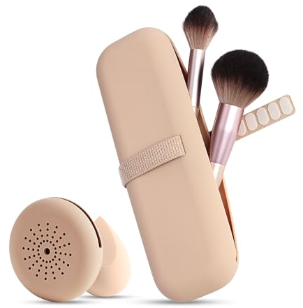 Shockassist 2 Stück Make Up Pinsel Tasche Silikon Make Up Pinsel Aufbewahrung 1stk Pinseltasche Make Up + 1stk Beauty Blender Case, Leicht zu Reinigen, Weich und Tragbar, für Reisen (Khaki)