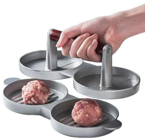 HACLEN Doppelte Burgerpresse, Burgerzerkleinerer Mit Holzgriff, Gut Zum Grillen Auf Der Grillplatte, Hitzebeständig Und Verbrühungshemmend,1