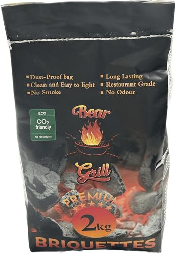 Wood charcoal briquettes - PREMIUM - Bear Grill - RESTAURANT GRADE A+++ (2KG per bag) (8KG)