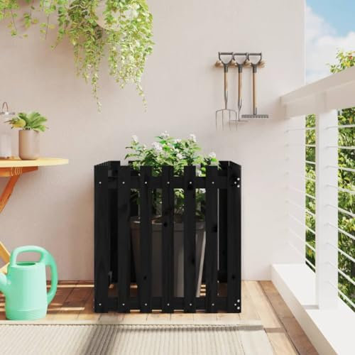 ZEYUAN Jardinière avec Design de clôture Noir 70x70x70 cm pin Massif,Jardiniere sur Pieds,Bac avec Treillis,Jardiniere Terrasse