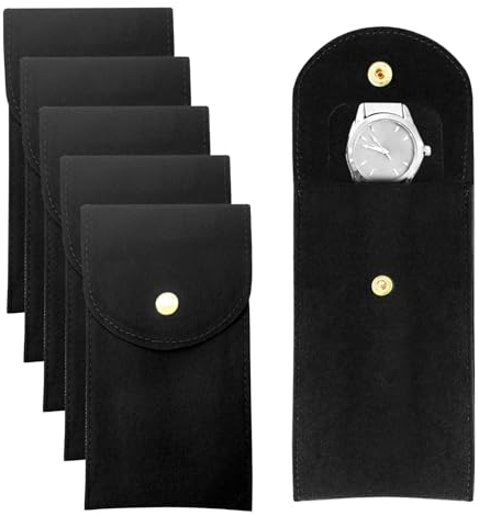 EUPSIIU 5 Pezzi Custodia per Orologio da Viaggio Portatile Orologio Sacchetto, Stoccaggio Orologio Borsa con Bottone A Pressione custodia resistente per Gioielli per viaggi all'aperto (Nero)