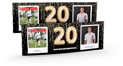 Banner zum 20. Geburtstag selbst gestalten (50cm x 150cm) Personalisierter Geburtstagsbanner für Mann und Frau mit Bildern und Texten I Deko Fahne