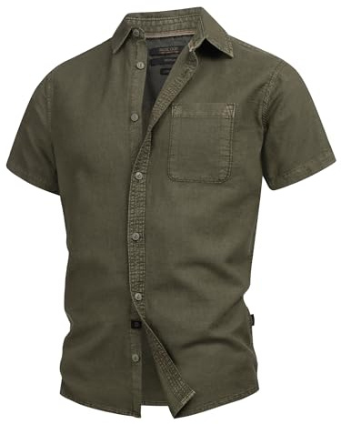 Indicode Herren INGunther Hemd aus Baumwoll-Leinenmix mit Brusttasche | Luftiges Kurzarmhemd für Business und Freizeit mit hoher Passform, Herrenhemd, Sommerhemd, Freizeithemd, Hemd für Männer