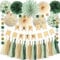 Sage Green Birthday Decorations for Women Girls Olive Green Sage Cream Paper Pom Poms Paper Tassels Circle Dots Garland Nude Happy Birthday Banner Neutral Olive Green Birthday Party Decor