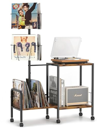 Bikoney Supporto Giradischi per Rotante,Giradischi Vinili Supporto, Giradischi Vinili Porta Vinili Giradischi per Dischi in Vinile, Porta Dischi Vinile Fino a 200 Album in Vinile per Soggiorno
