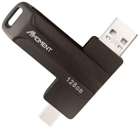 MMOMENT 128GB USB C Flash Drive, Dual-Type-C Type-A, USB-C Memory Stick, 2in1 OTG Flash Drive for Android, iPhone-15-16, Dual-USB Flash Drive, Read Speed up to 120MB/s