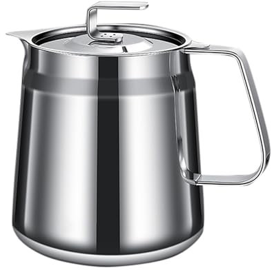 304 Stainless Steel Oil Pot Kitchen Multifunctional Large Capacity Oil Filter Pot Household Large Caliber Oil Storage Bottle with Filter Screen Coffee Mug Single (B, 20x14.5cm)
