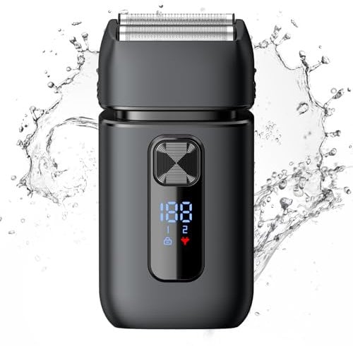 Brightup folienrasierer herren elektrisch, elektrischer rasierer mit Bartschneider & Aufbewahrungstasche, Nass- und Trockenrasierer, USB-C-Ladekopf, LED-Anzeige, Reiseschloss