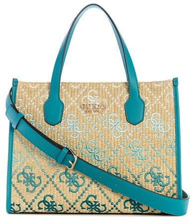 GUESS Silvana Tragetasche mit 2 Fächern, Blaugrünes Logo