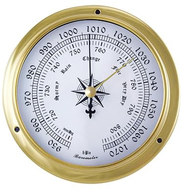 NKlaus Barometer aus Messing, 11,5x9x3,4cm – Hochwertige nautische Dekoration im Retro-Stil für Maritime Akzente 16113