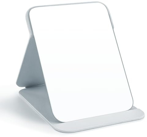 WISYOK Tischspiegel, Reisespiegel Klappbar mit Mehrfach-Standwinkel, Klappspiegel mit Weiß PU-Leder, Super HD Schminkspiegel, Handspiegel, Kompaktspiegel, Kosmetikspiegel, Spiegel - 25x18cm