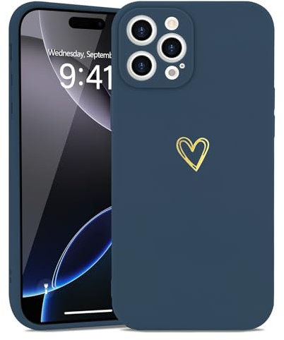 Wirvyuer for iPhone 16 Pro Case Cute Heart Pattern Soft Shockproof Protective Silicone Phone Case for Women Girls, Navy Blue