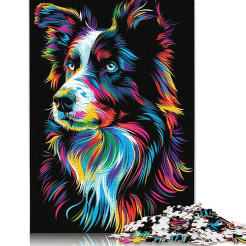 Puzzle für Erwachsene 1000 Teile DJ Neon Border Collie Puzzle für Erwachsene Kartonpuzzle Lernspiel für Erwachsene Kinder Größe 38x26cm