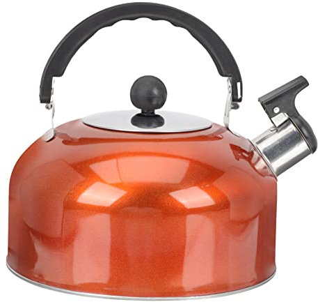 Ciieeo Edelstahl Pfeifkessel Wasserkocher Mit Ergonomischem Griff Verdickter Teekessel Für Herdarten Induktionsgeeignet Retro Design Orange