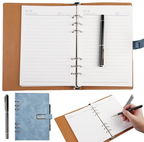 Ringbuch A5 Nachfüllbar, 6 Löcher Binder Notizbuch Mit 200 Dicken Seiten, Hardcover Tagebuch Ordner Mit Stift, U-förmigem Verschluss für Reisen und Organizer, Geschenk für Mädchen Jungen, Blau