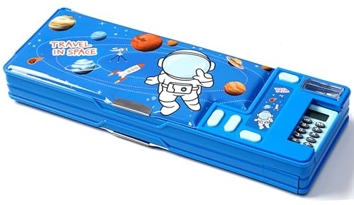 Ristpal Pop-Up-Multifunktions-Federmäppchen für Mädchen und Jungen, niedliches Cartoon-Stiftkästchen, Organizer, Schreibwaren, Spitzer, Zeitplan, Whiteboard, Schulbedarf (Blau)