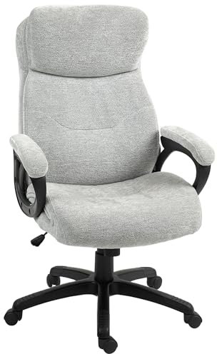 HOMCOM Bürostuhl mit Wippfunktion, ergonomisch Schreibtischstuhl, höhenverstellbar Drehstuhl, gepolstert, bis 120 kg belastbar, für Büro, Arbeitszimmer, Hellgrau