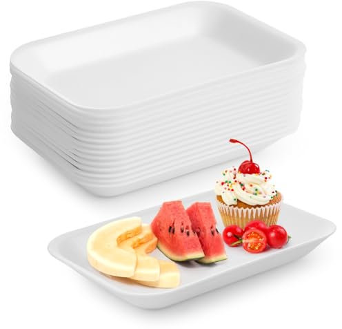 SWEWARM 60 Pcs Crafts Foam Trays - White Foam Supermarket Disposable Poultry Meat Fruit Trays, BBQ Grill Roast Food Plates, Rectangle DIY Craft Painting Trays for School Printmaking DIY Handicraft