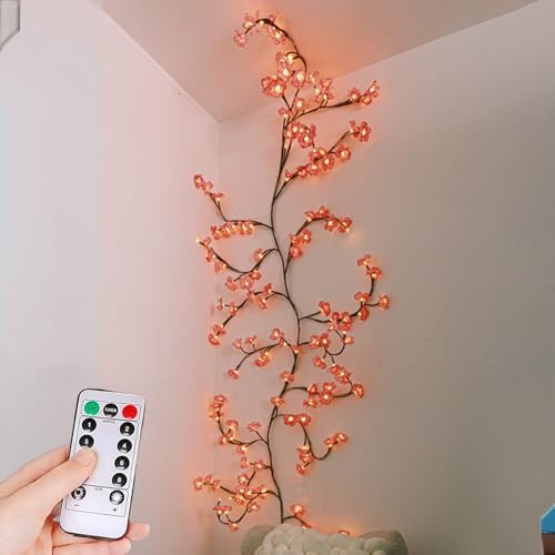 GIVOKE 8 Modes LED Tree Branch Cherry Blossom Tree Light with Remote Control, DIY Willow Vine Lights USB Flexible Flower String Fairy Lights Bedroom Christmas Wall Decorations (48 Lights - 1.6m)