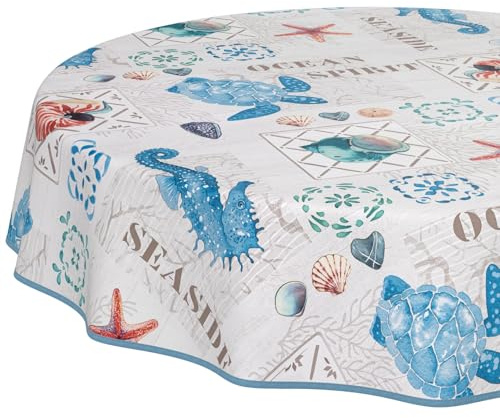 Wachstuchtischdecke Wachstischdecke Wachstuch Tischdecke abwaschbar Gartentischdecke Wasserabweisend Rund 140cm mit Saum (Eingefasst) Ozean