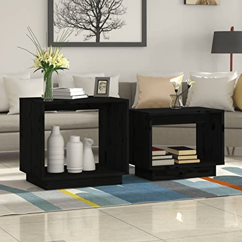 Iiaky Satztische 2 STK. Schwarz Massivholz Kiefer Satztische FüRs Wohnzimmer Side Table Living Room Tisch Wohnzimmer Beistelltisch