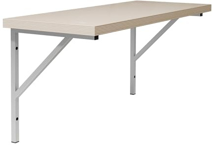 KESSLER PRO Hängende Werkbank, Metall, 120x49 cm, Silbergrau | wandmontage, platzsparend, Garagen, Werkstätten, Pappelholz, pulverbeschichtet, Montagezubehör