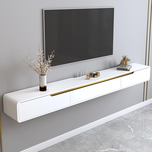 GAOXIONG Mueble de TV, Mueble de TV montado en la Pared, cajones y Puertas abatibles, Consola de TV, Consola Multimedia de Entretenimiento, Soportes de TV para Sala de Estar y Dormitorio (Blanco, 150