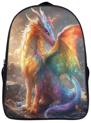 OSBELE Regenbogen Schulrucksack Drache with Open Wings Erwachsener Teenager Rucksack Schule Mädchen Schultasche Kinder Schulranzen Wasserdicht Ranzen Für Jugendliche Grosse Kapazität 16 inch