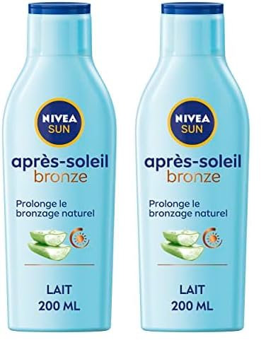 NIVEA SUN Lait après-soleil Bronze prolongateur de bronzage (1 x 200 ml), lait hydratant corps à l'aloe vera bio pour un bronzage et une hydratation durables (Lot de 2)
