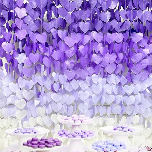 205Ft Purple Heart Tissue Paper Streamer Big Love Heart Lavender Hanging Garland Backdrop for Birthday Wedding Valentines Day Lilac Violet Engagement Bachelorette Bridal Shower Party Decorations