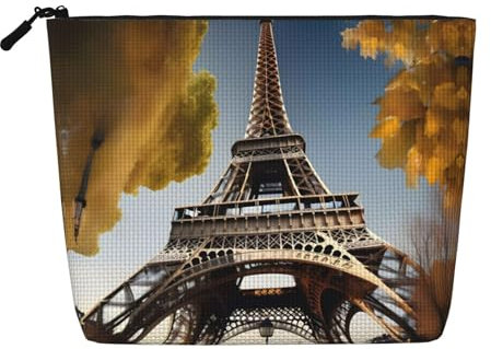 Cityscape Parigi Torre Eiffel Francia Stampa Singolo Strato Canapa Artificiale Borsa per Cosmetici Cerniera Accessori per le Donne, Nero, Taglia unica, Nero, Taglia Unica, Nero, One Size