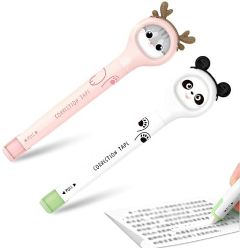 HABNI 2 Pièces Correcteur Portable, 6M x 5MM Rouleau Correcteur Cute Kawaii, Ruban Correcteur Chat pour les étudiants école et Bureau, Convient pour les Filles-mignonnes Chaton et Panda