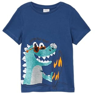 Jersey-T-Shirt mit Wendepailletten dunkelblau 140