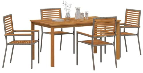 vidaXL Garten Essgruppe 5 pcs Grau Poly Rattan, Garten und Terrasse, modernes Outdoor-Set, leichtes Essensemble, stapelbare Möbel, wetterfester Tisch