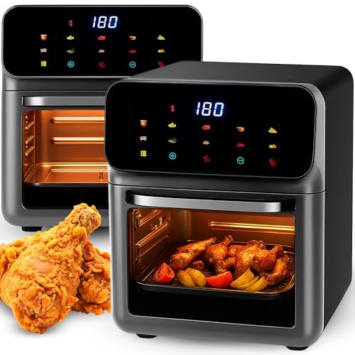 Retoo Heißluftfritteuse mit Backofenfunktion – Airfryer mit Sichtfenster & 10 Programmen – Ölarmes Frittieren, Backen & Grillen für Zuhause & Familie