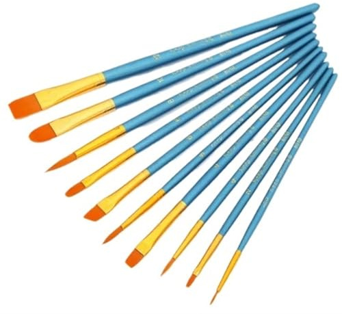 Lot de 10 pinceaux à peinture en nylon for aquarelle et gouache pour la peinture(Blue)