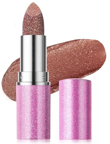 Erinde Glitter Lipstick – Moisture & Metallic Shine, Shimmery Pearl Glossy Lip Colour, Hydrating Creamy Long Lasting & Waterproof Sparkly Lipstick for Party & Daily Makeup, #06