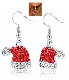 ORAZIO Ohrringe Weihnachten Damen Versilbert Hängend | Mütze Ohrringe Zirkonia Geschenke Für Frauen Weihnachten Mit Ohrsteckerstif 925 Silber
