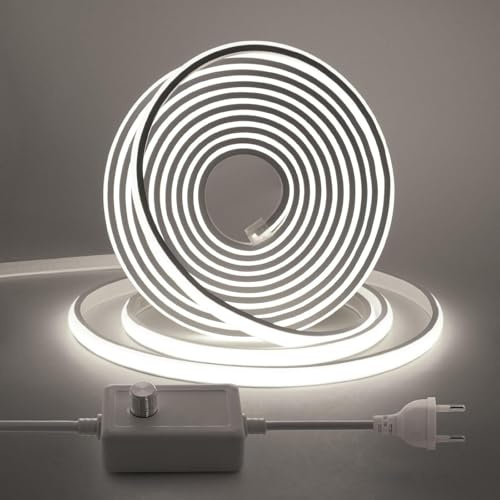 KISUFU 220 V COB LED-Streifen, flexibel, Neon-Band mit Dimmer, wasserdicht IP65, LED-Lichtstreifen für Schlafzimmer, Garten, Decke, Dekoration, 3 m, Weiß