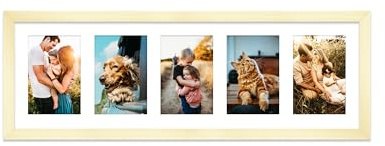 Gold Multi Photo Frame - Holds 5 x 6x4 Pictures, Family Collage Picture Frame for Wall Display, 8x26 Panoramic Frame Size, Pack of 1